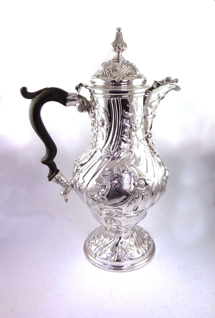 Large George III silver baluster chocolate pot